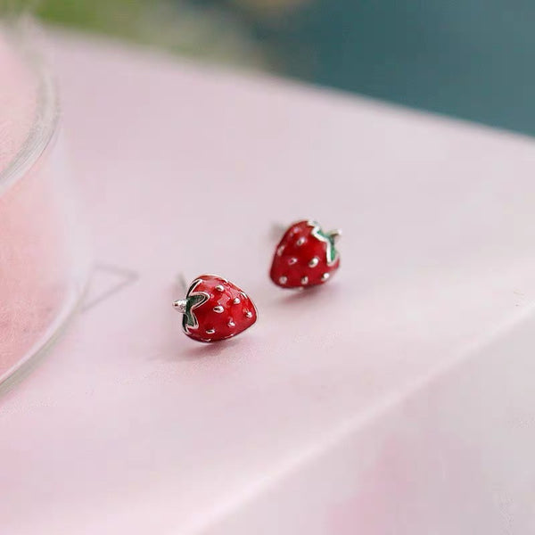 Sterling Silver Strawberry Stud Earrings