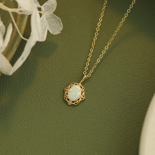Sterling Silver White Opal Vintage Style Necklace