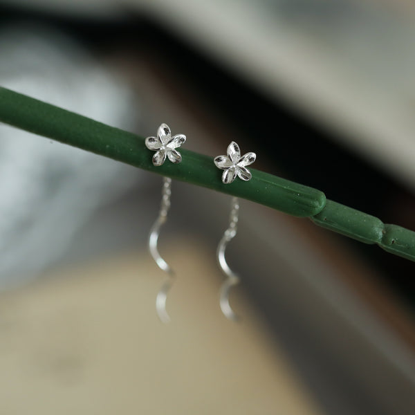 Sterling Silver Daisy Drop Chain Earrings