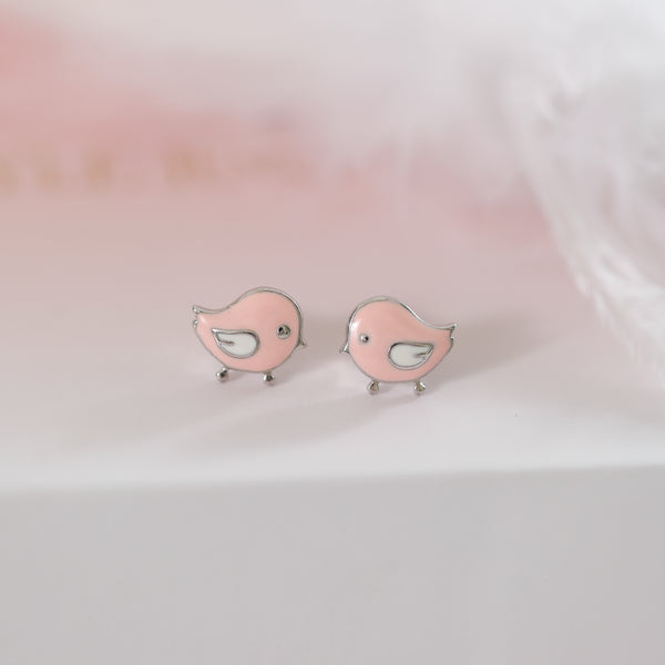 925 Sterling Silver Pink Bird Stud Earrings