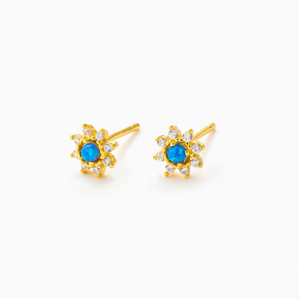 Sterling Silver Blue Opal Daisy Flower Stud Earrings