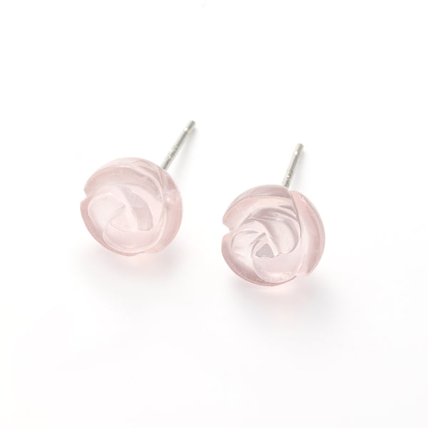 Sterling Silver Natural Rose Quartz Flower Stud Earrings