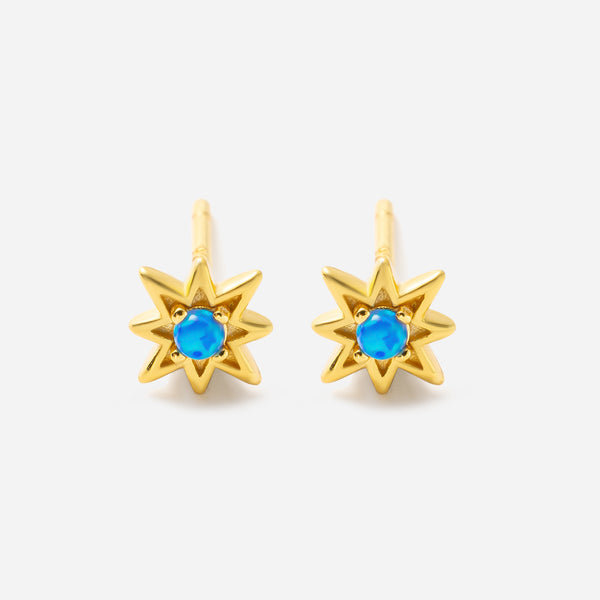 Sterling Silver Blue Opal Star Stud Earrings