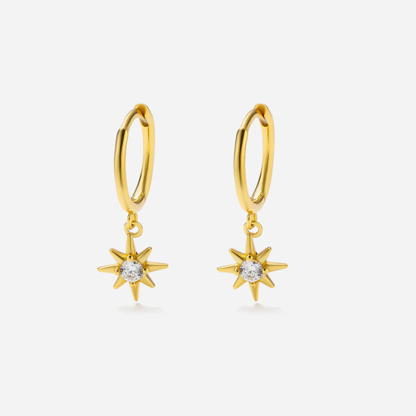 Sterling Silver Star CZ Diamond Hoop Earrings