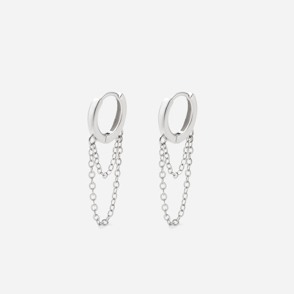 Sterling Silver Chain Tassel Hoop Earrings