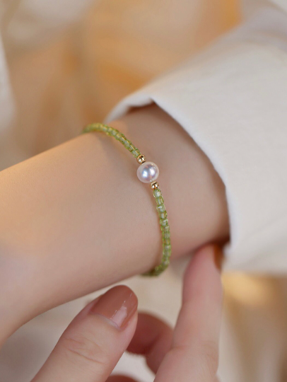 Handmade Natural Peridot Freshwater Pearl Bracelet