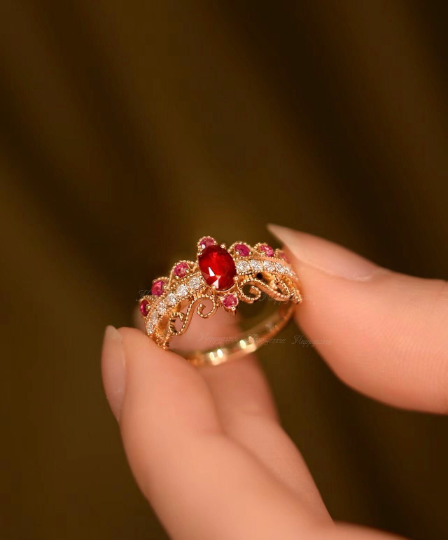 Sterling Silver Gold Plated Ruby Lace Ring