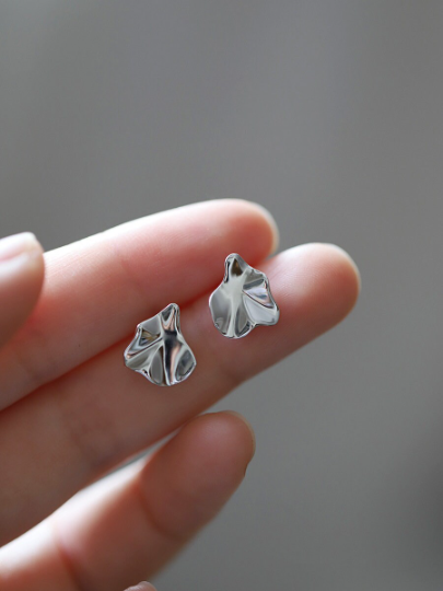 Sterling Silver Statement Unique Geometric Irregular Stud Earrings