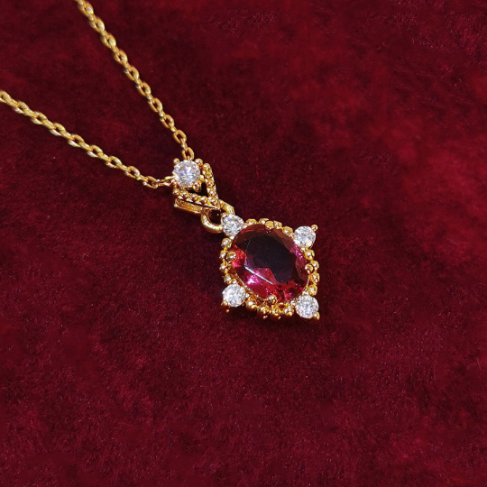 Sterling Silver Gold Plated Red Ruby Necklace