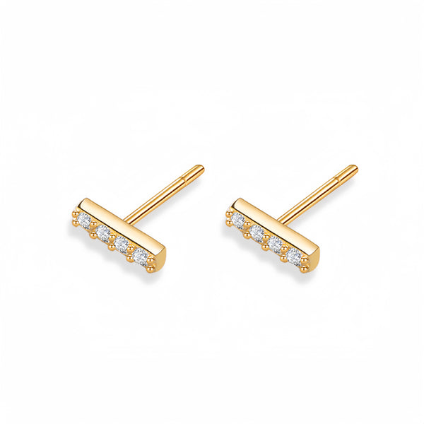 Sterling Silver Tiny Zirconia Bar Stud Earrings