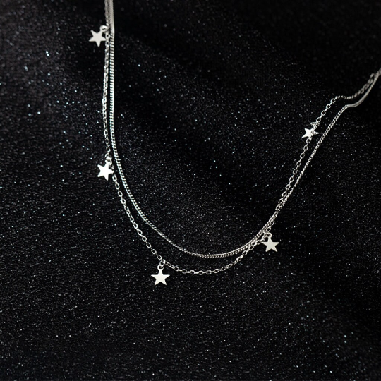 Sterling Silver Star Double Clavicle Choker Necklace