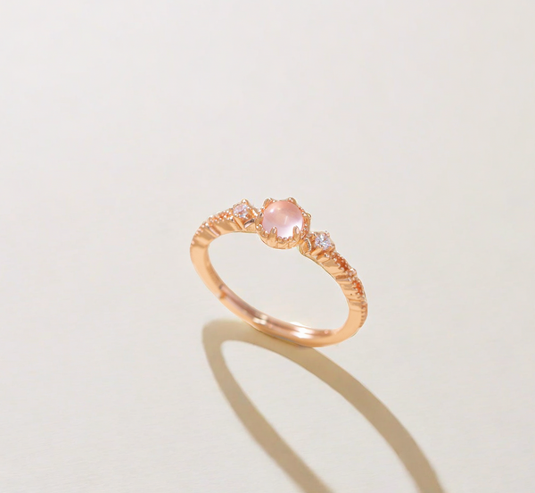 Sterling Silver Rose Gold Plated Natural Clean Rose Quartz Ring