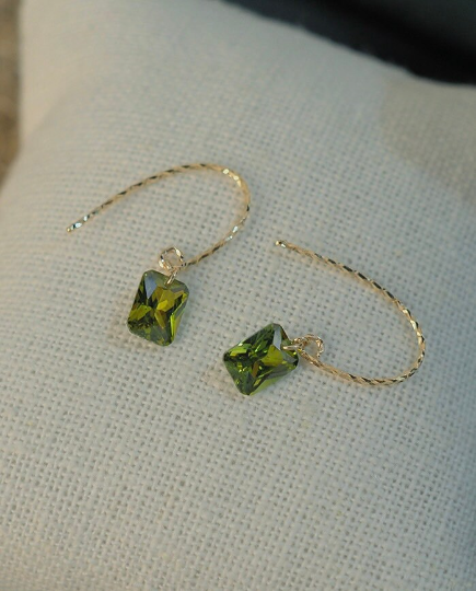 Sterling Silver Gold Plated Olive Green Earrings