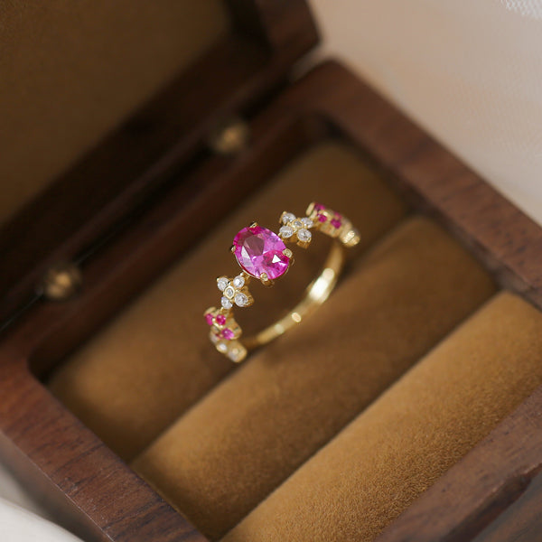 Sterling Silver Gold Plated Pink Clover Flower Ring