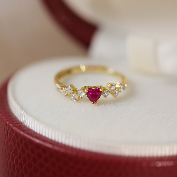 Sterling Silver Gold Plated Ruby Heart Ring