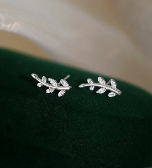 Sterling Silver Leaves Olive Leaf Stud Earrings