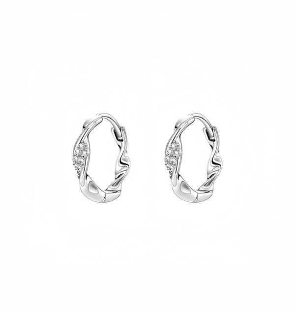 Sterling Silver Mobius Twisted Circle Diamond Earrings