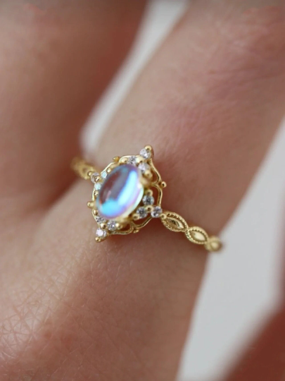 Sterling Silver Gold Plated Moonstone Ring