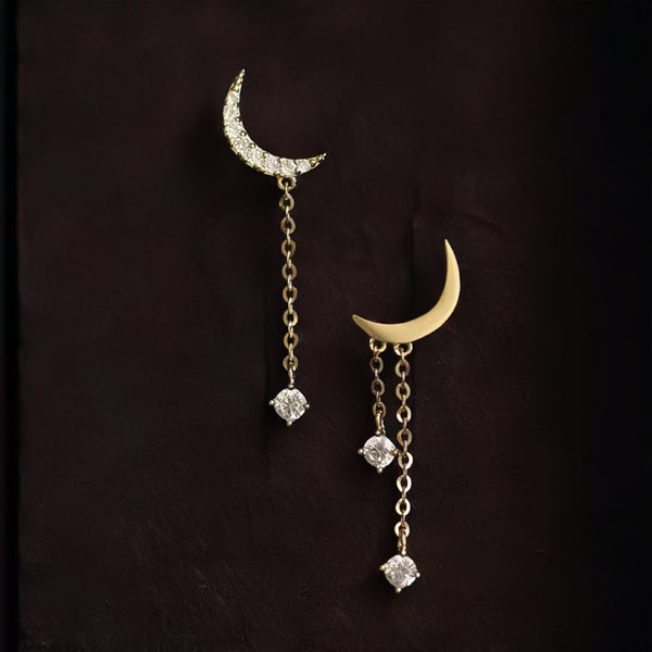 Sterling Silver Asymmetric Crescent Moon Earrings