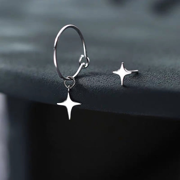 Sterling Silver Asymmetrical Star Hoop Earrings