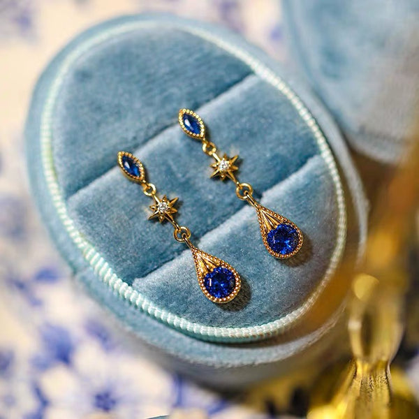 Sterling Silver Gold Plated Sapphire Star Earrings