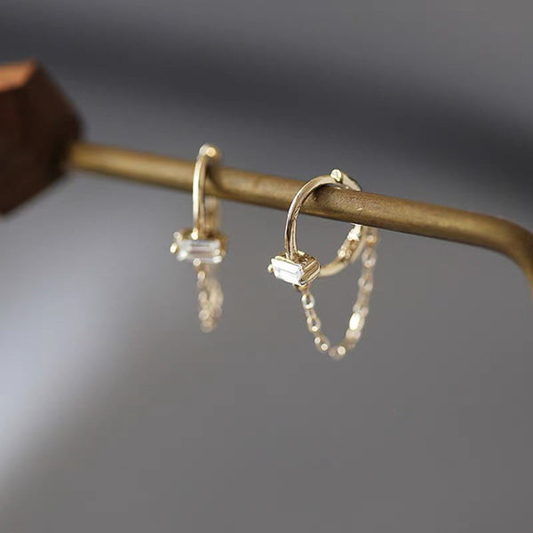 Sterling Silver Chain Tassel Hoop Earrings