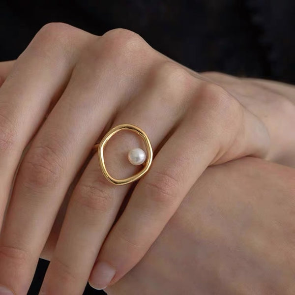 Sterling Silver Gold Plated Natural Baroque Pearl Ring