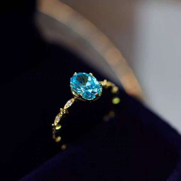 925 Sterling Silver Gold Plated Sky Blue Ring