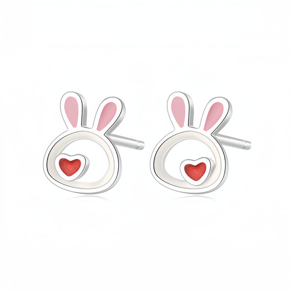 925 Sterling Silver Heart Bunny Rabbit Stud Earring