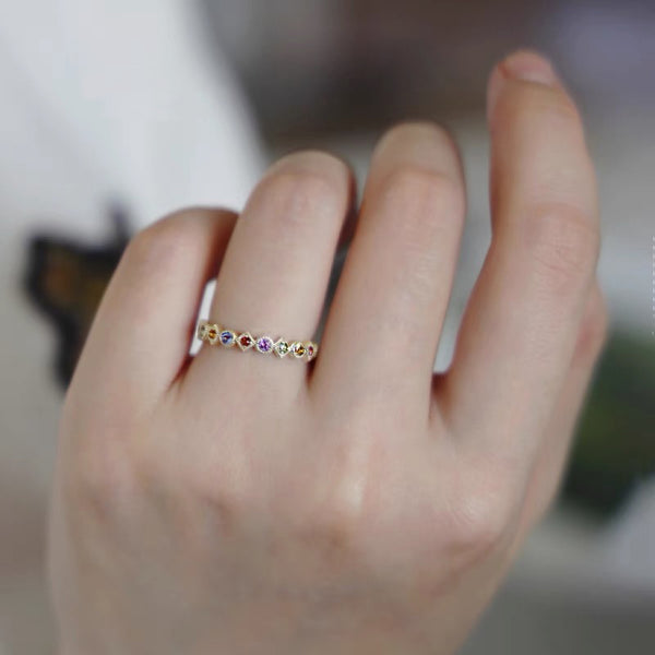 925 Sterling Silver Rainbow Crystal Band Ring