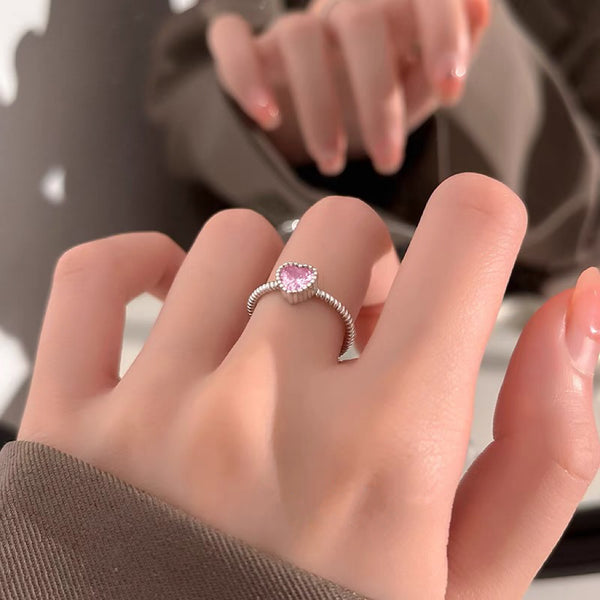 925 Sterling Silver Pink Heart Ring