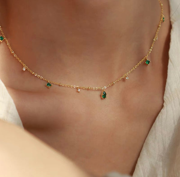 Sterling Silver Emerald Choker Necklace
