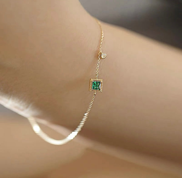 925 Sterling Silver Gold Plated Square Emerald Bracelet