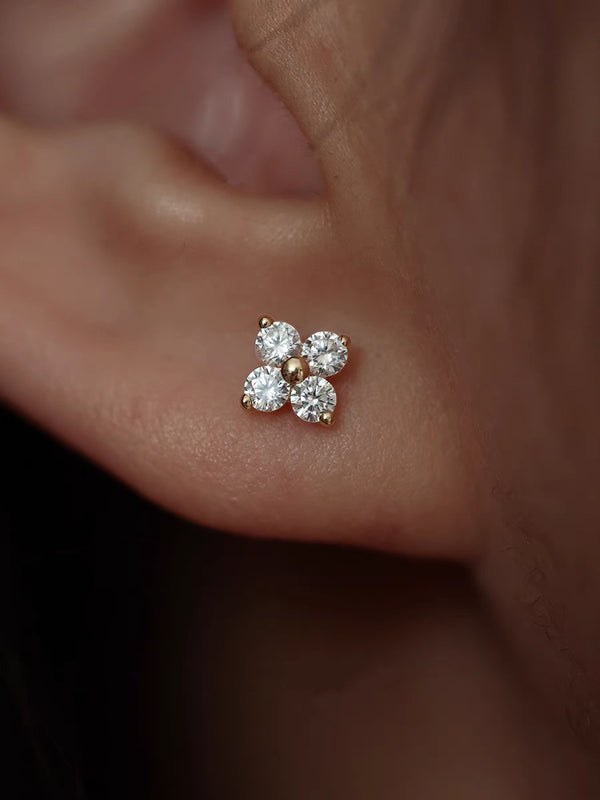 Sterling Silver Clover Flower Stud Earrings