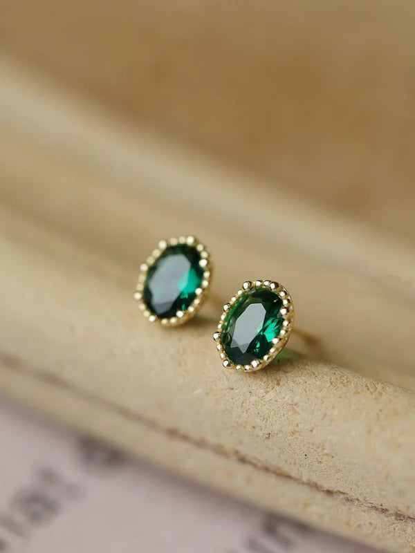 Sterling Silver Emerald Stud Earrings