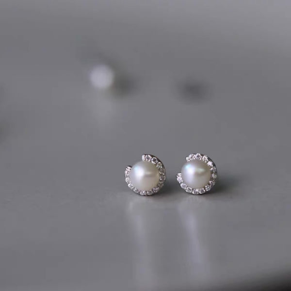 Sterling Silver Pearl Irregular Stud Earrings