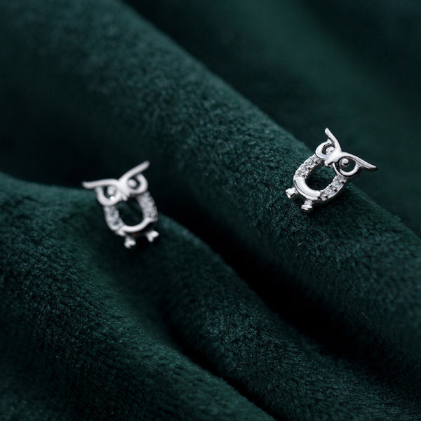 925 Sterling Silver Owl Stud Earrings