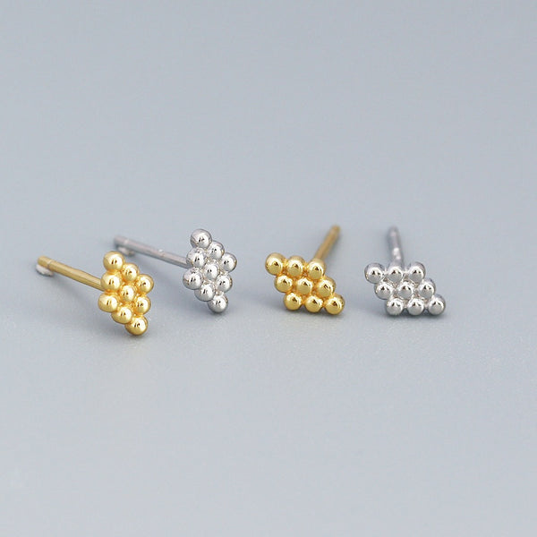 925 Sterling Silver Tiny Rhombus Bead Stud Earrings