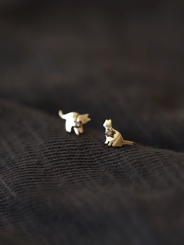 Sterling Silver Asymmetrical Cat Stud Earrings