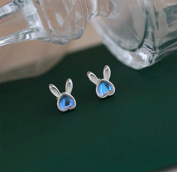 Sterling Silver Moonstone Rabbit Stud Earrings