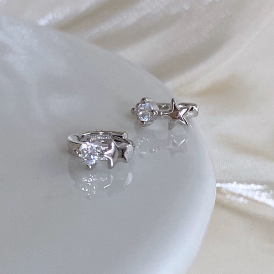 Sterling Silver Star Hoop Earrings