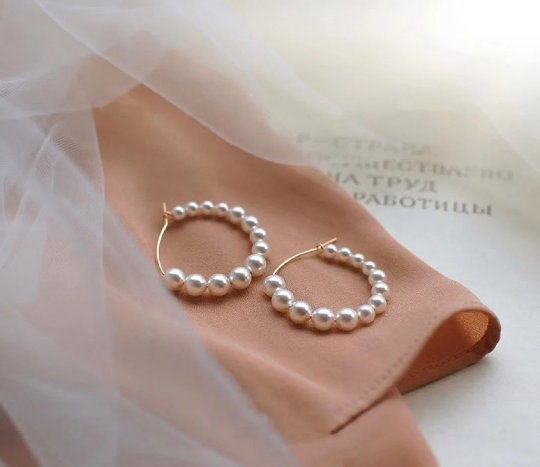 100% Handmade Pearl Hoop Earrings