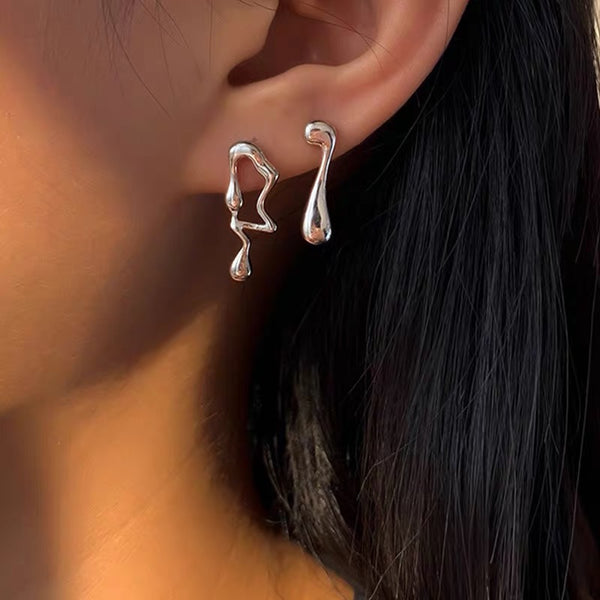 Sterling Silver Dripping Geometric Irregular Stud Earrings