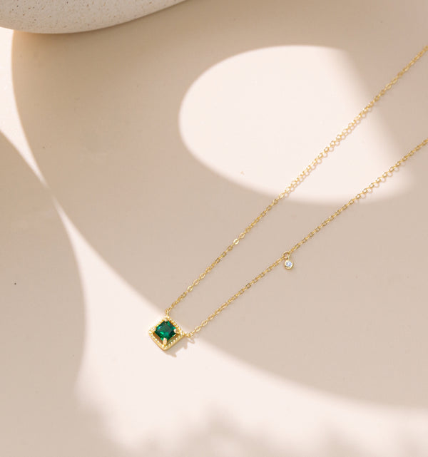 Sterling Silver Square Emerald Necklace