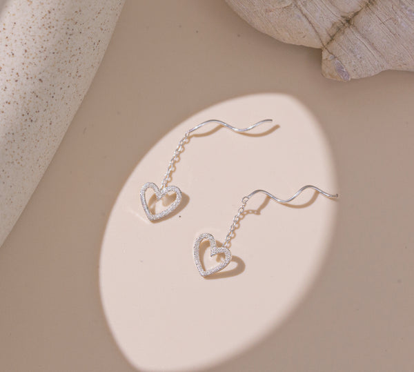 Sterling Silver Heart Threader Earrings