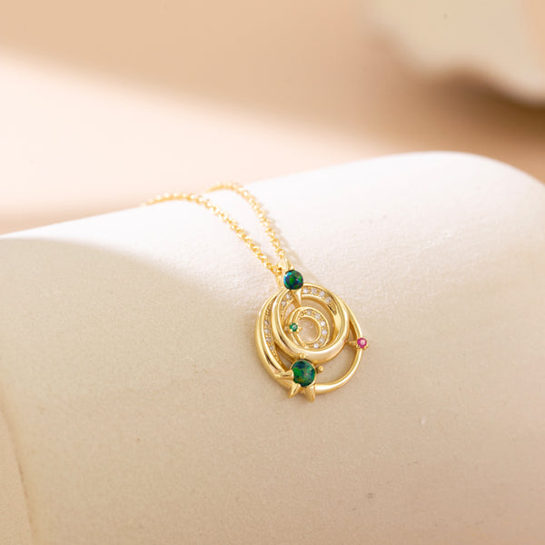 Sterling Silver Gold Plated Green Opal Star Planet Necklace