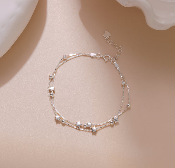 925 Sterling Silver Double Layer Stars Bracelet