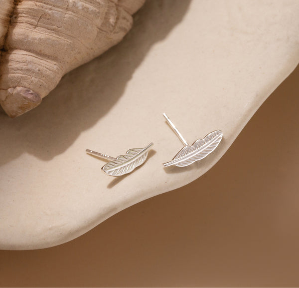 925 Sterling Silver Feather Stud Earring