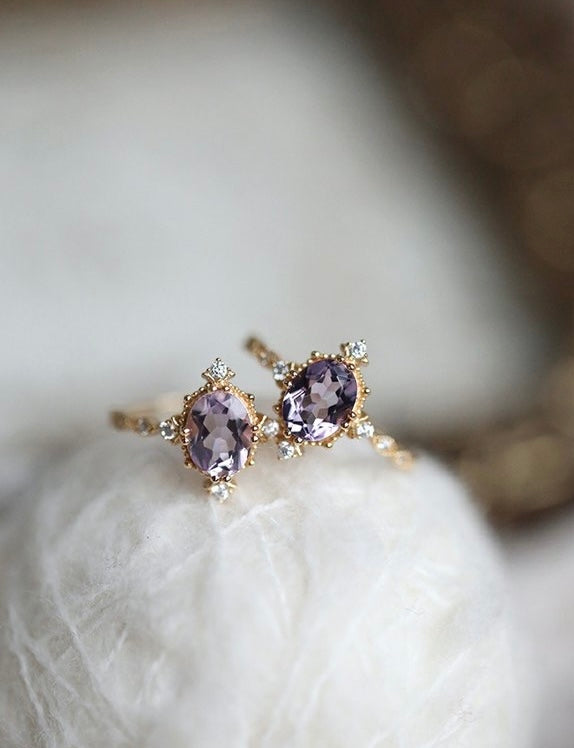 925 Sterling Silver Gold Plated Amethyst Ring