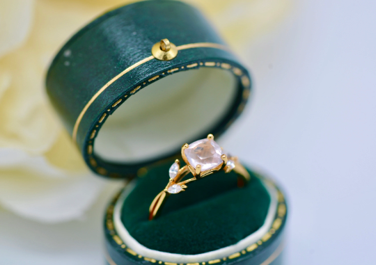 Sterling Silver Gold Plated Natural Rose Quartz Ring